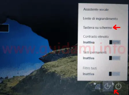 Menu pulsante Accessibilità opzione Tastiera su schermo in Windows 10
