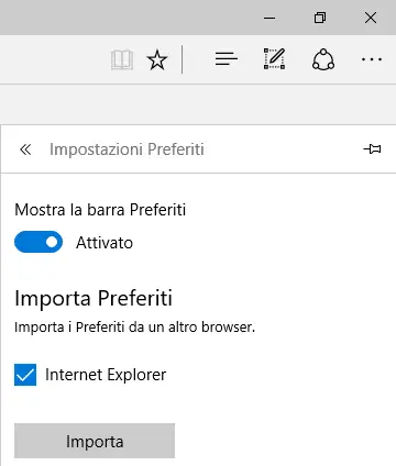 Microsoft Edge importare preferiti da Internet Explorer
