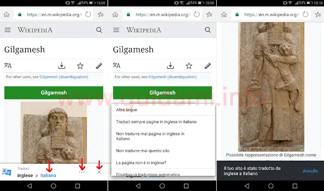 Microsoft Edge per Android con popup funzione Traduci pagina web