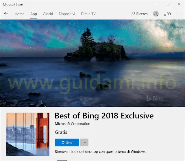 Microsoft Store pagina download tema Best of Bing 2018 Exclusive