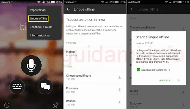 Microsoft Translator app Android scaricare lingue offline