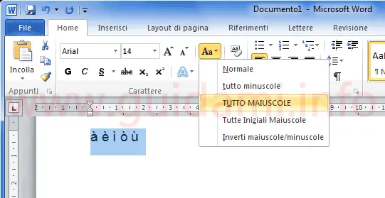 Microsoft Word scrivere lettere maiuscole accentate