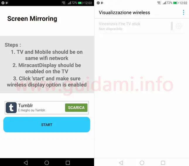 Mirroring Schermo app Android