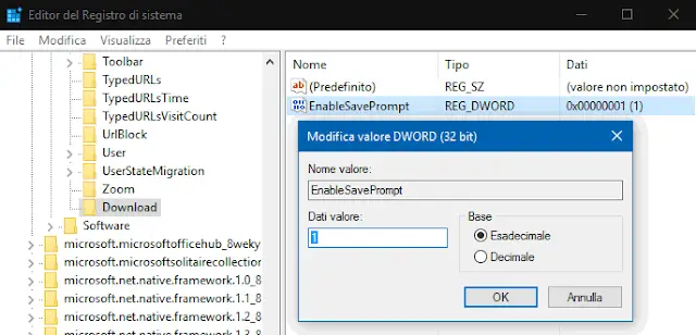 Modificare Valore DWORD Registro sistema Windows