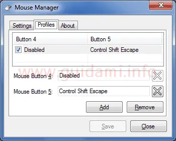 Mouse Manager scheda Profiles