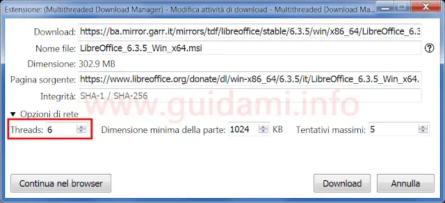 Multithreaded Download Manager finestra conferma download