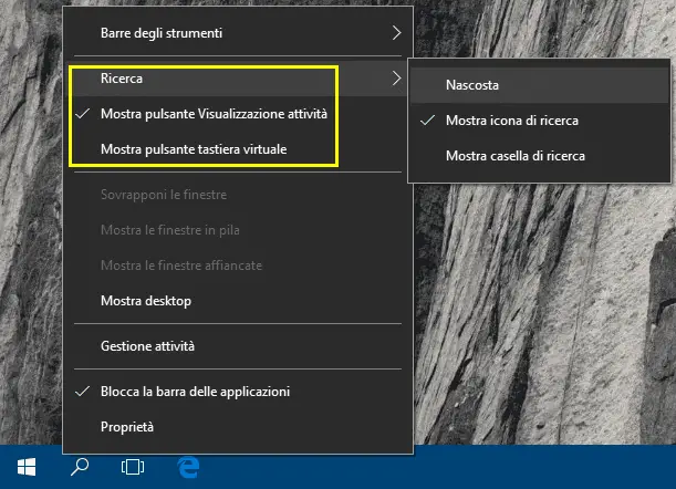 Nascondere mostrare icone barra applicazioni Windows 10