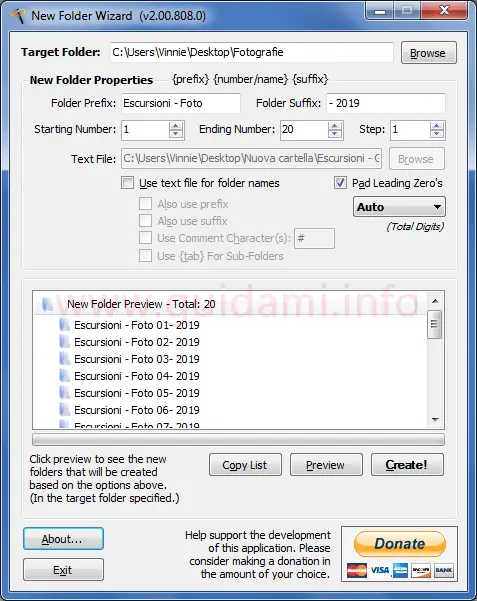 New Folder Wizard interfaccia grafica