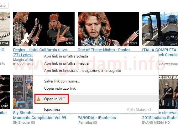 Opzione Open in VLC menu contestuale Chrome