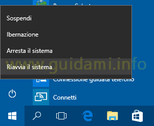 Opzione Riavvia il sistema da menu Start Windows 10
