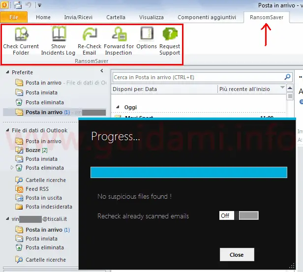 Outlook scheda dell'addon RansomSaver