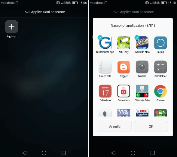 P9 schermata Applicazioni nascoste per nascondere app
