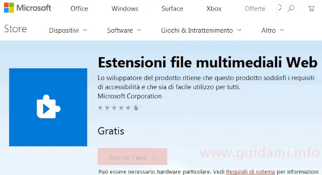 Pagina Windows Store app Estensioni file multimediali Web