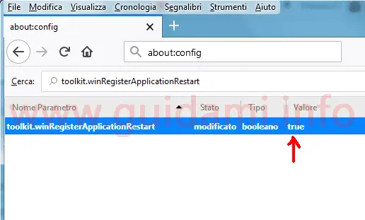 Pagina about config di Firefox