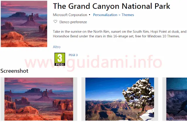 Pagina download tema The Grand Canyon National Park per Windows 10