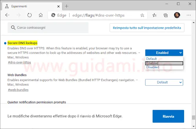 Pagina flags Microsoft Edge Secure DNS lookups