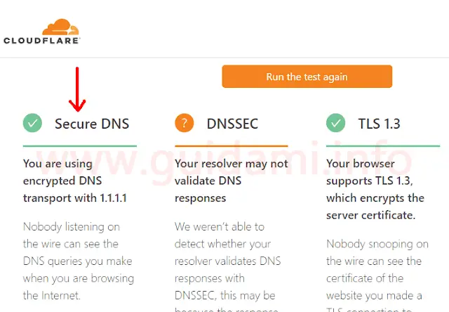 Pagina web del test DoH di Cloudflare