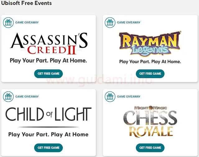 Pagina web della promozione Ubisoft Free Events