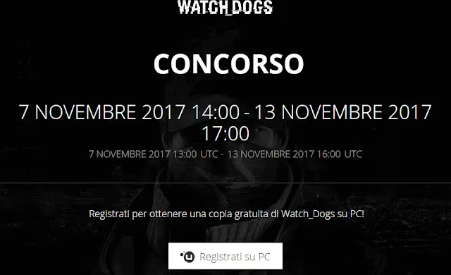 Pagina web promozione Ubisoft per scaricare gratis Watch Dogs per PC Windows