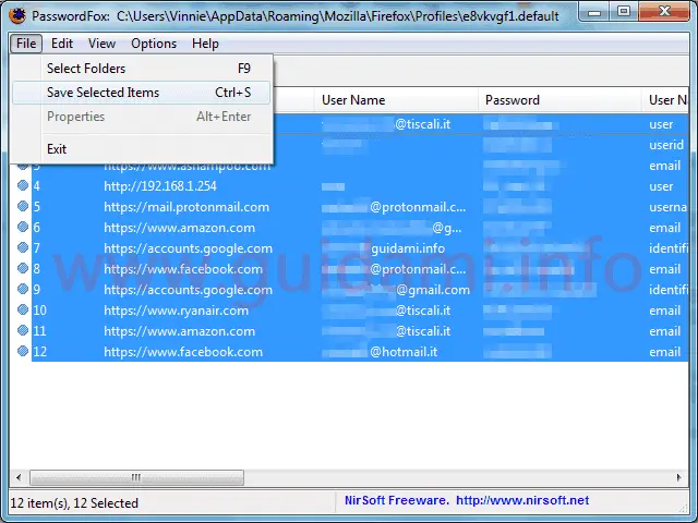 PasswordFox interfaccia schermata principale