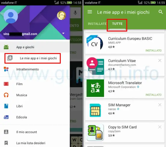 Play Store Android vedere tutte le app scaricate