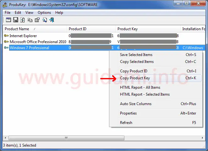 ProduKey copiare product key Windows recuperato