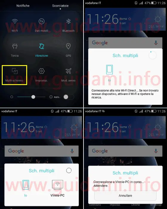 Proiettare Android su PC Windows 10 con Multi schermo e WiFi Direct