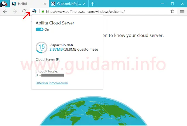 Puffin browser popup Cloud Server