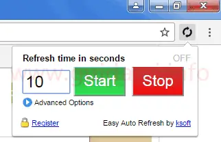 Pulsante Easy Auto Refresh estensione per Chrome