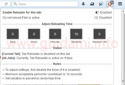 Pulsante Tab Reloader estensione per Firefox