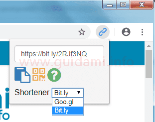 Pulsante e menu estensione Url Shortener per Chrome
