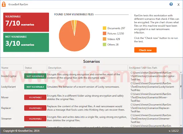 RanSim schermata risultati simulazione attacco ransomware