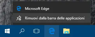 Rimuovere programma da barra applicazioni Windows 10
