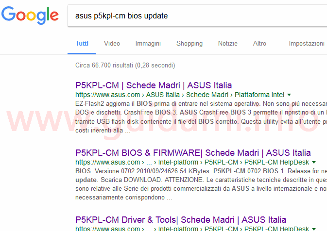 Risultati ricerca Google aggiornamenti versione BIOS computer
