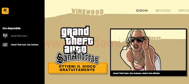 Rockstar Games Launcher pulsante Ottieni il gioco gratuitamente GTA San Andreas