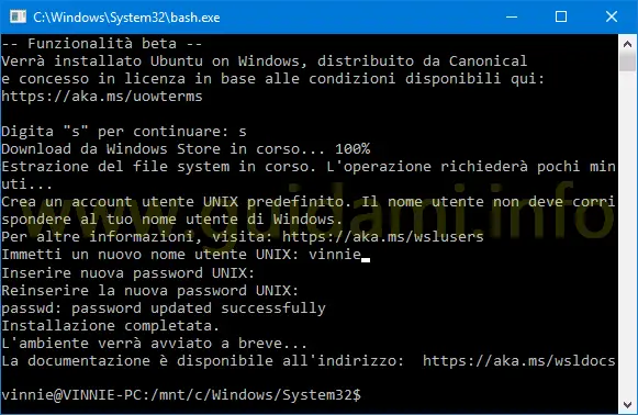 Scaricare e installare Bash Ubuntu in Windows 10