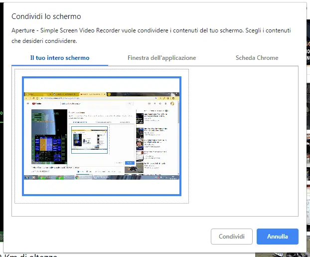 Schermata Condividi schermo estensione Aperture per Chrome