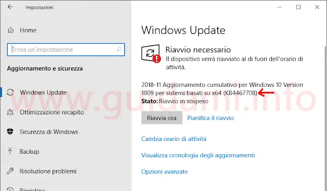 Schermata Windows Update in Windows 10