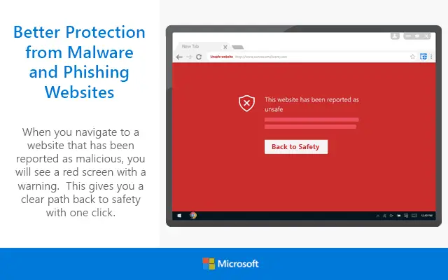 Schermata rossa estensione Chrome Windows Defender Browser Protection