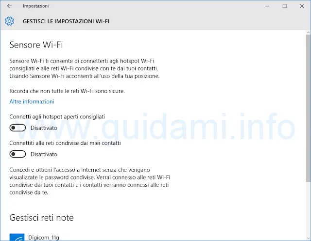 Sensore Wi-Fi Windows 10