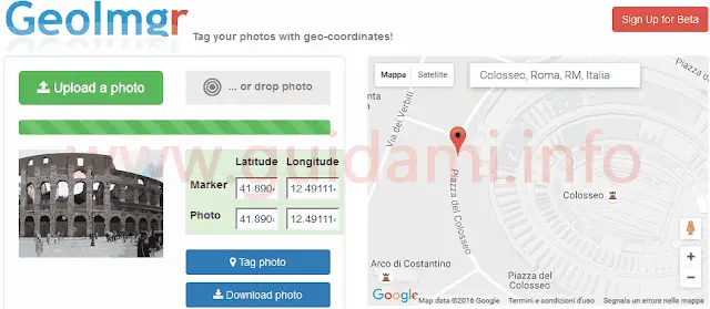 Sito web Geoimgr per mettere dati GPS alle foto