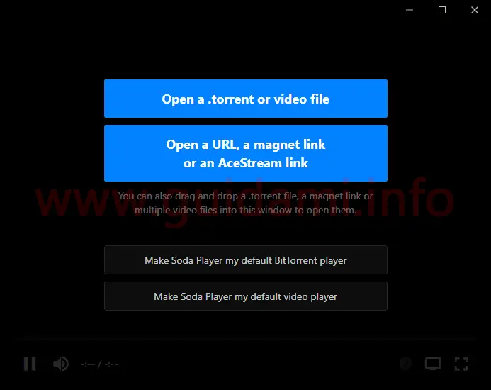 Soda Player schermata iniziale dove selezionare file da riprodurre