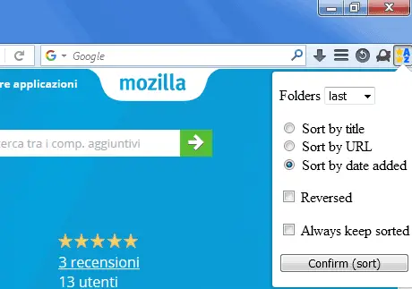 Sort Bookmarks addon Firefox