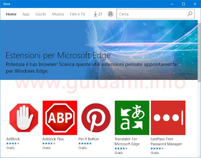 Store Windows 10 Estensioni per Microsoft Edge