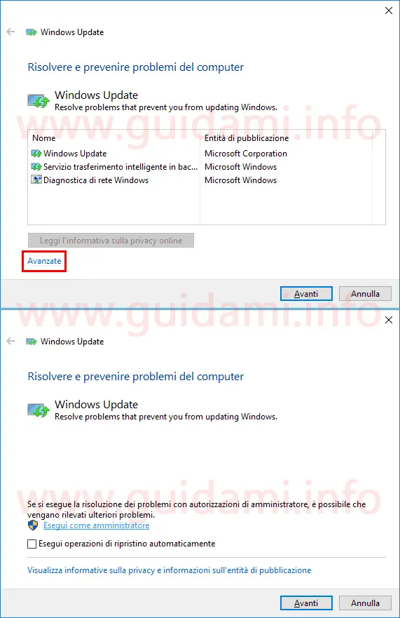 Strumento Microsoft per riparare problemi Windows Update