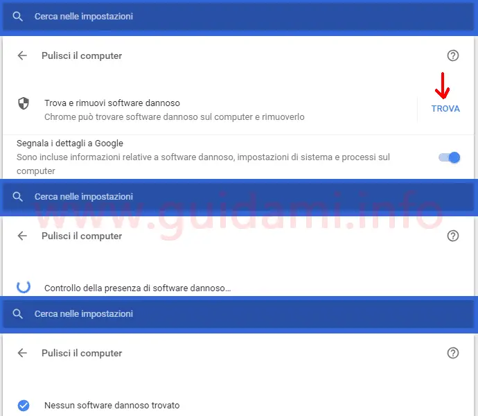Strumento rimozione malware di Google Chrome