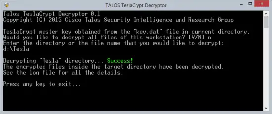 TeslaCrypt Decryption Tool