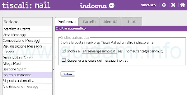 Tiscali Mail inoltrare email