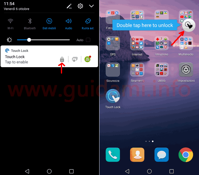 Touch Lock Android pulsanti per bloccare e sbloccare il touchscreen