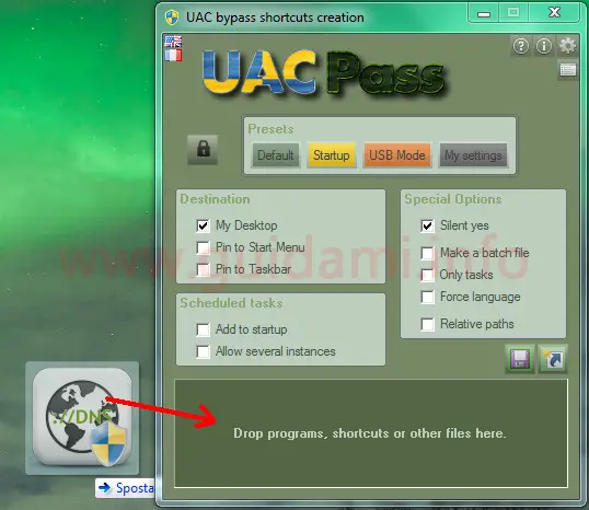 UAC Pass interfaccia del programma per Windows